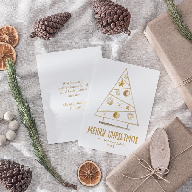 Cartão De Festividades Árvore de ornamentos Dourada abstrato Feliz Natal (Criador carregado)