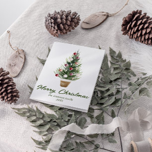 Cartão De Festividades Árvore de ornamentos vermelhos de aquarela Feliz N