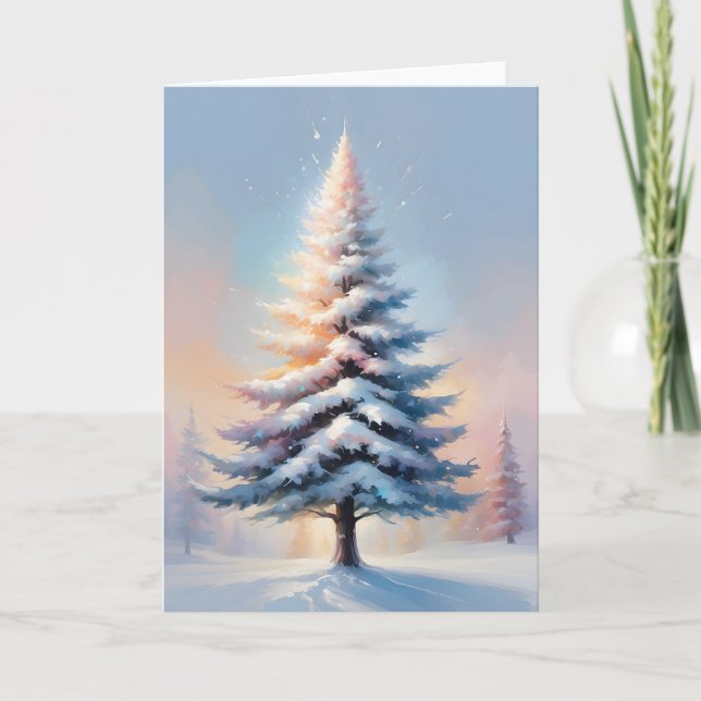 Cartão De Festividades Árvore de pinheiro branco simples num dia ensolara (Frente)