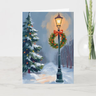 Cartão De Festividades Árvore de Poste de Luz com Grinalda de Natal
