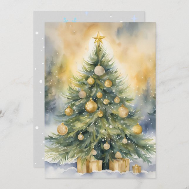 Cartão De Festividades Árvore de Script Elegante - Natal Sem Aquarela Fot (Frente/Verso)
