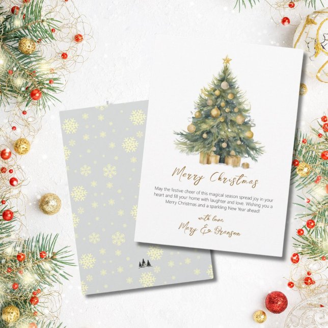 Cartão De Festividades Árvore de Script Elegante - Natal Sem Aquarela Fot (Elegant Watercolor Tree Script Christmas Greeting Card)