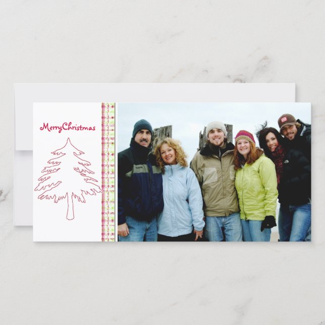 Cartão De Festividades Árvore de Xadrez de framboesa e floco de neve Feli (Frente)