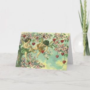 Cartão De Festividades Árvore do Coração dos Cupídeos Vitorianos do Dia d