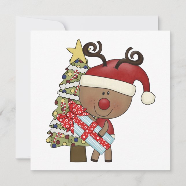 Cartão De Festividades Árvore do feriado da rena de Rudy (Frente)