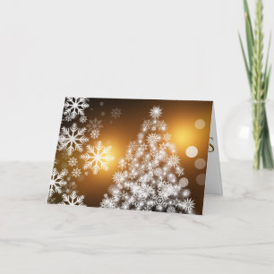 Cartão De Festividades Árvore Dourada com flocos de neve Natal