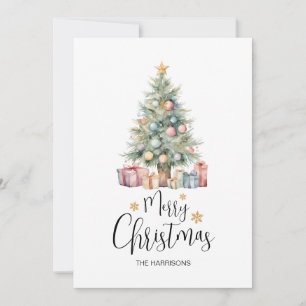 Cartão De Festividades Árvore e apresentações de natal Elegante Watercolo