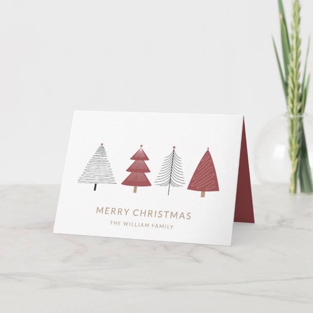 Cartão De Festividades Árvore e estrela de Natal Vermelho Moderno Simples (Frente)