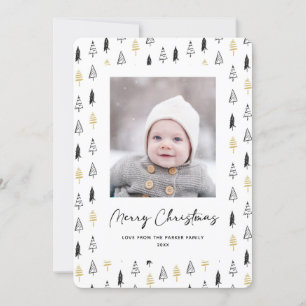 Cartão De Festividades Árvore Feliz de Natal Dourada Foto redonda mini