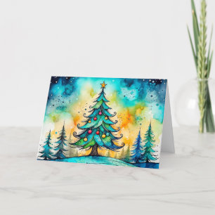 Cartão De Festividades Árvore Feliz de Natal Saudações do Seasons