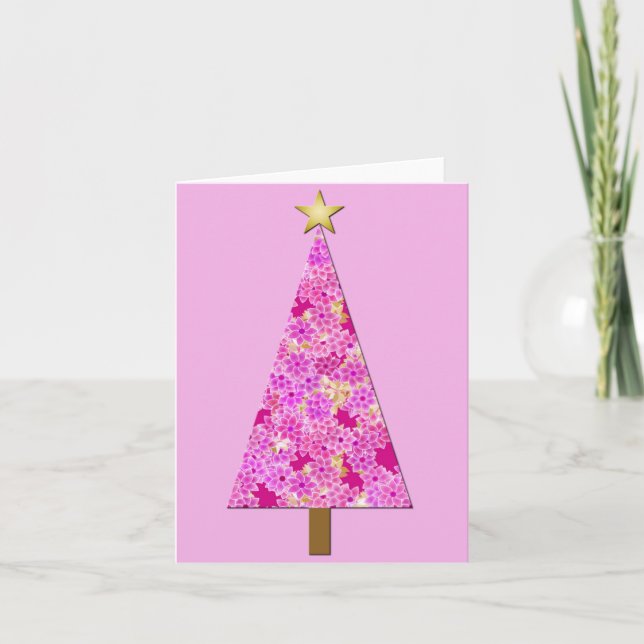 Cartão De Festividades Árvore floral moderna de Natal magenta (Frente)