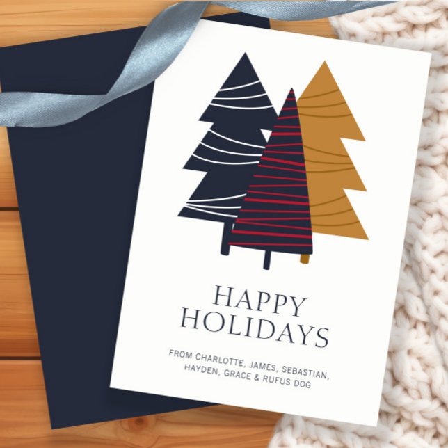 Cartão De Festividades Árvore Florestal Moderna - Era o Natal Personaliza (Modern Woodland Tree Themed Christmas Personalized Holiday Card by Ricaso. Scandinavian Nordic card)
