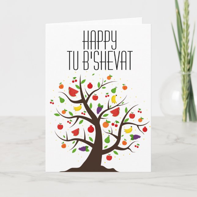 Cartão De Festividades Árvore Frutífera Feliz Tu B'Shevat (Frente)
