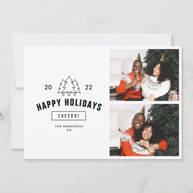Cartão De Festividades Árvore Minimalista Feliz Natal Casal Multi Foto  (Frente)