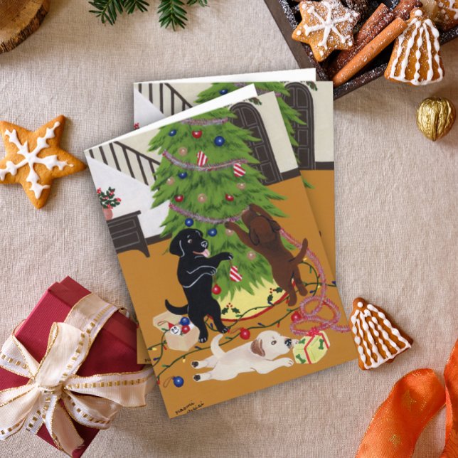 Cartão De Festividades Árvore Natal Labradores (Christmas Tree Labradors Design Christmas Cards for Labrador Owners.  Delightful design.)