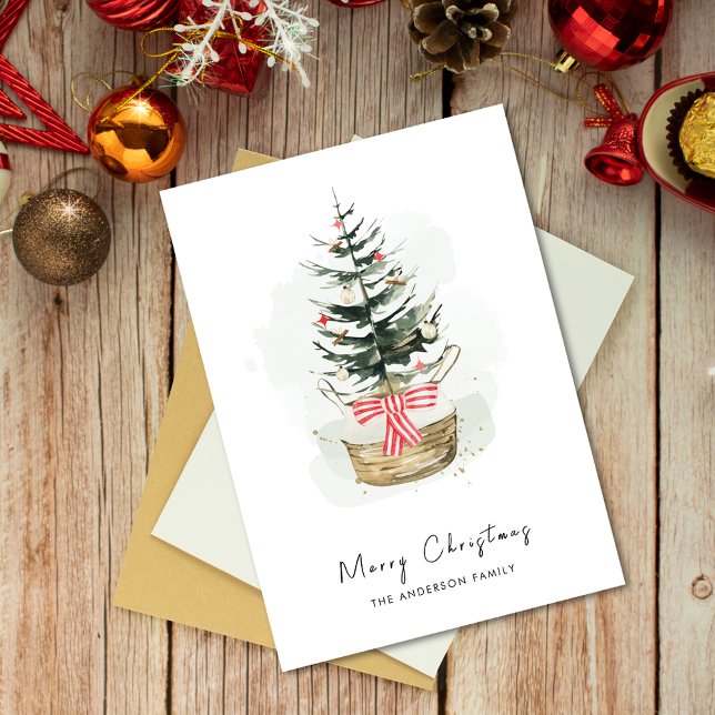 Cartão De Festividades Árvore natalícia de cor aquosa, Natal mínimo (Criador carregado)