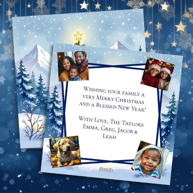 Cartão De Festividades Árvore natalina de aquarela na montanha Foto (Criador carregado)