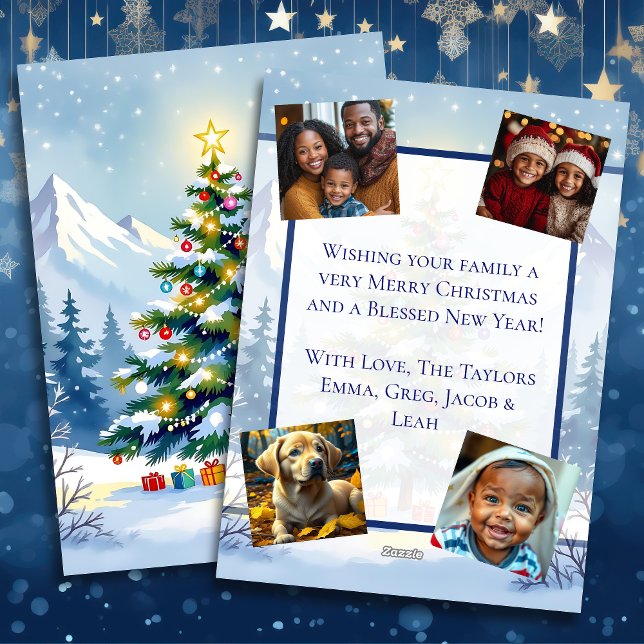 Cartão De Festividades Árvore natalina de aquarela na montanha Foto (Criador carregado)