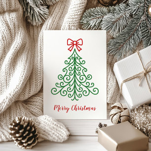 Cartão De Festividades Árvore Simples com Laço Natal Moderno
