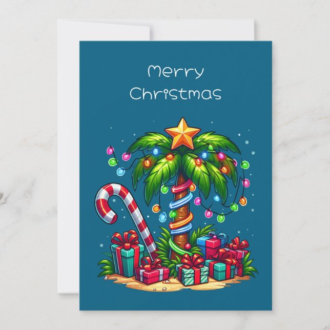 Cartão De Festividades Árvore Tropical de Palma de Natal (Frente)