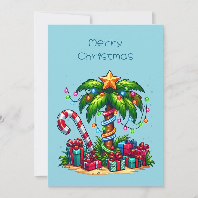 Cartão De Festividades Árvore Tropical de Palma de Natal (Frente)