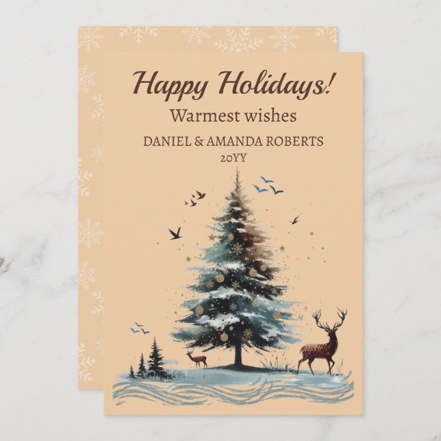 Cartão De Festividades Árvore Única, Floresta com Veado (Frente/Verso)