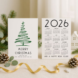 Cartão De Festividades Árvore Verde de Literatura 2026 Calendário Feliz N