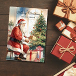 Cartão De Festividades Árvore Vintage Papais noeis & Xmas Personalizada<br><div class="desc">Placa de Férias Personalizada da Árvore de Papais noeis Vintage e Xmas</div>