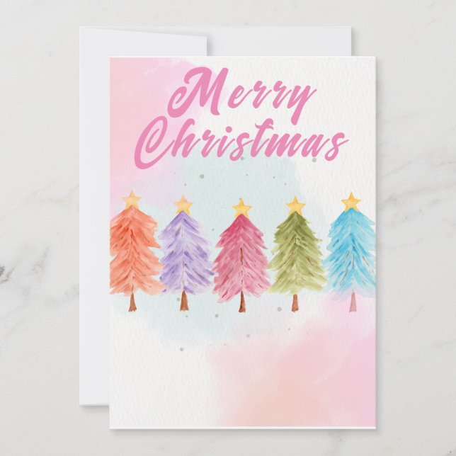 Cartão De Festividades árvores bonito de aquarela de natal alegre (Frente)