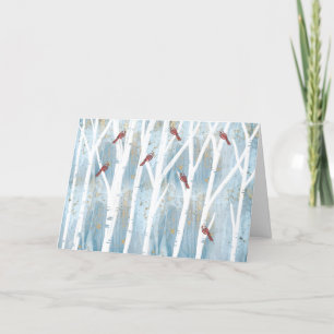 Cartão De Festividades Árvores de Aves da Floresta de inverno e Aves Card