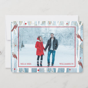 Cartão De Festividades Árvores de Aves da Floresta de inverno e Foto Card