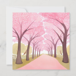 Cartão De Festividades Árvores de Cerejeira Rosa Caminho Aquarela