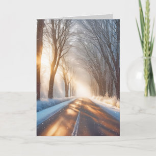 Cartão De Festividades Árvores de inverno e Estrada de Natal