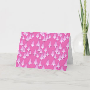 Cartão De Festividades Árvores de natal, aparência metálica 3d, rosa