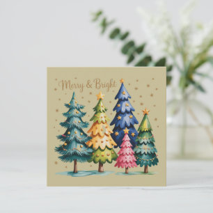 Cartão De Festividades Árvores de Natal aquarela de Natal Árvore Rosa