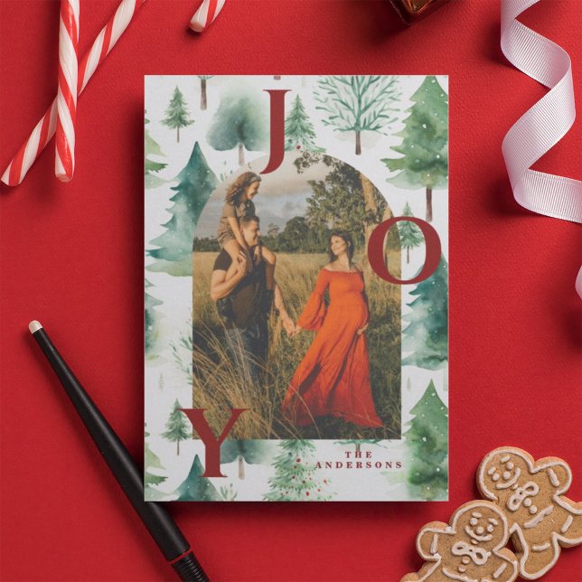 Cartão De Festividades Árvores de Natal Arch Foto de Alegria Vermelha (Criador carregado)