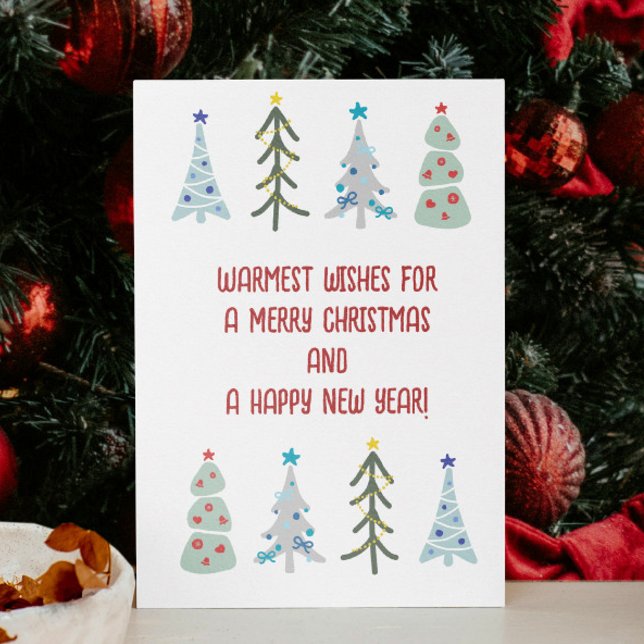 Cartão De Festividades Árvores de Natal bonitas (Cozy Hygge Christmas custom card with whimsical Christmas trees. Personalize it with your messages.)
