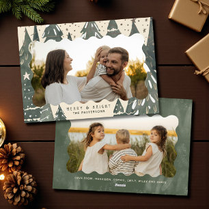 Cartão De Festividades Árvores De Natal Da Família Fotográfica feliz E Br