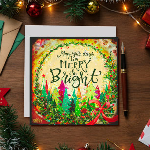 Cartão De Festividades Árvores de Natal Divertidas Alegres e Iluminadas I