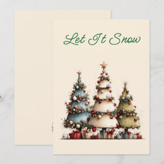 Cartão De Festividades Árvores de Natal em Aquarela Rústica Deixe a Neve