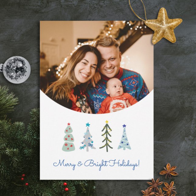 Cartão De Festividades Árvores de Natal escandinavas (Elegant hygge Scandinavian photo custom Christmas card. Personalize it with your photo and text.)