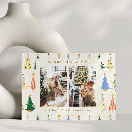 Cartão De Festividades Árvores de Natal Fofo Vermelho Verde Boho Três Fot