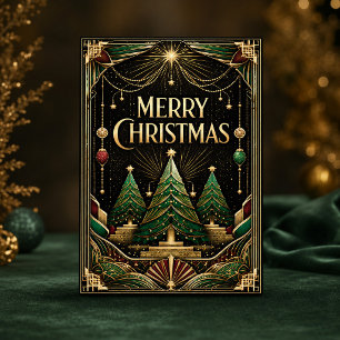 Cartão De Festividades Árvores de Natal Glamourosas Art Déco