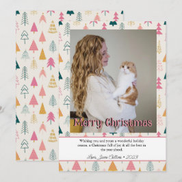 Cartão De Festividades Árvores de Natal Lindas Padrão Rosa Cor-de-Rosa