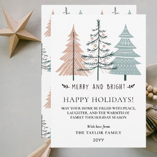 Cartão De Festividades Árvores de Natal Minimalistas Boho Alegres e Ilumi