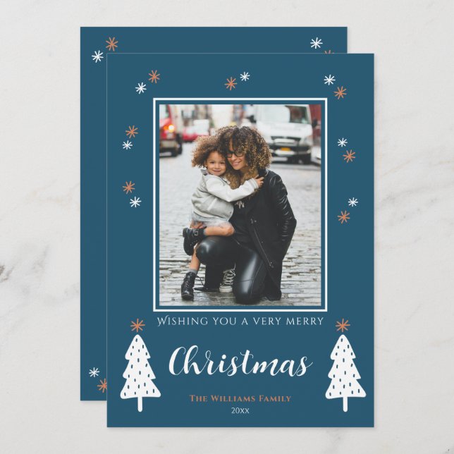 Cartão De Festividades Árvores de Natal Modernas Foto Muito Alegre (Frente/Verso)