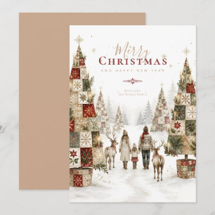 Cartão De Festividades Árvores de Natal Patchwork Família Inverno TMF26