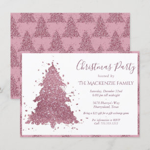 Cartão De Festividades Árvores de Natal Shimmer   Mauve Pink Dusty Rosa
