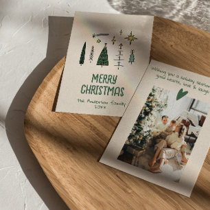 Cartão De Festividades Árvores de Natal Verdes Desenhadas Pintadas Pela M