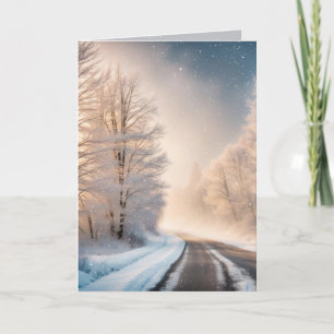 Cartão De Festividades Árvores e Estradas de inverno, congeladas